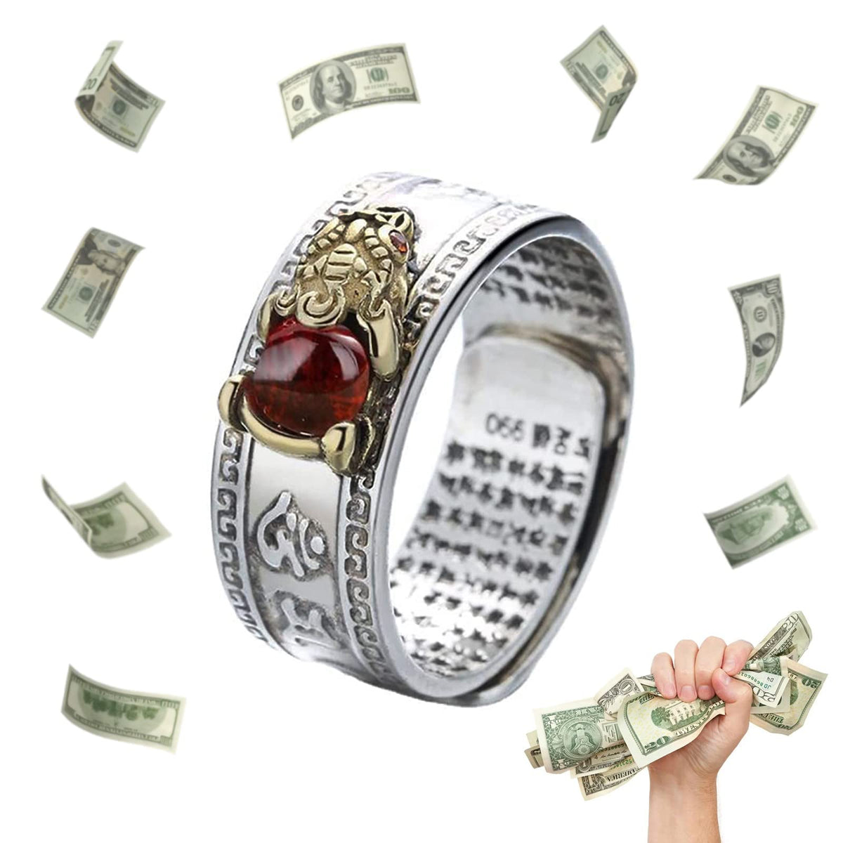 HETICA Feng Shui Pixiu Mantra Amulet Lucky Adjustable Ring