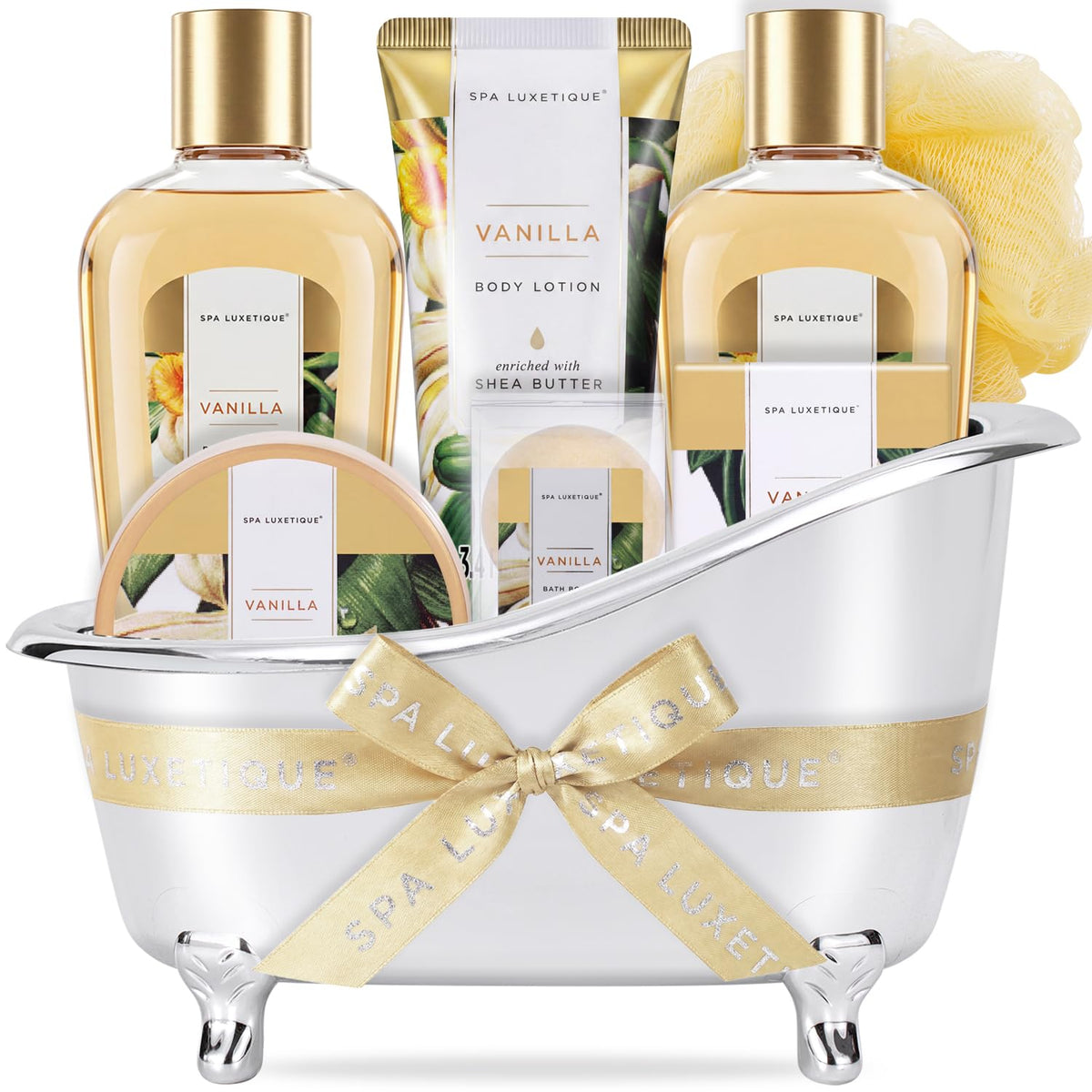 Gift Baskets for Women, Spa Luxetique 8 Pcs Vanilla Birthday Bath Set