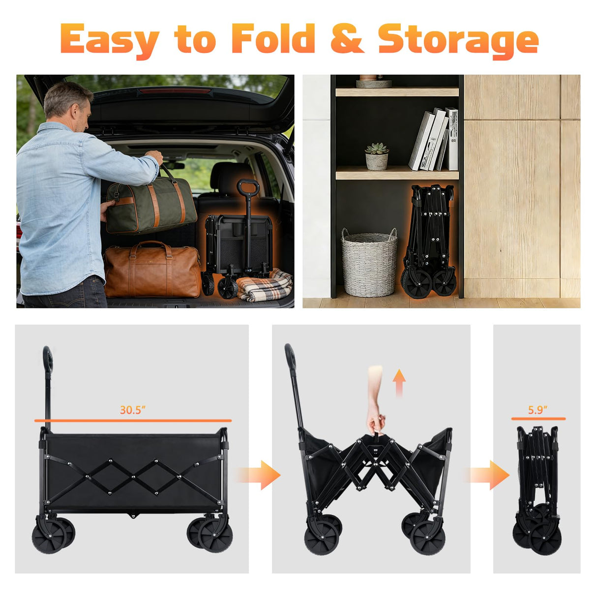 220LBS Small Collapsible Foldable Wagon Carts Portable with 2 Drink Holders