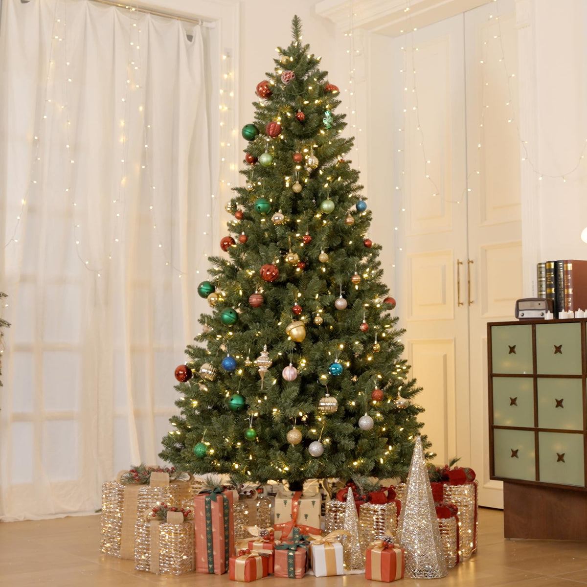 Hykolity 7 ft Prelit Artificial Christmas Tree with 300 Warm White LEDs