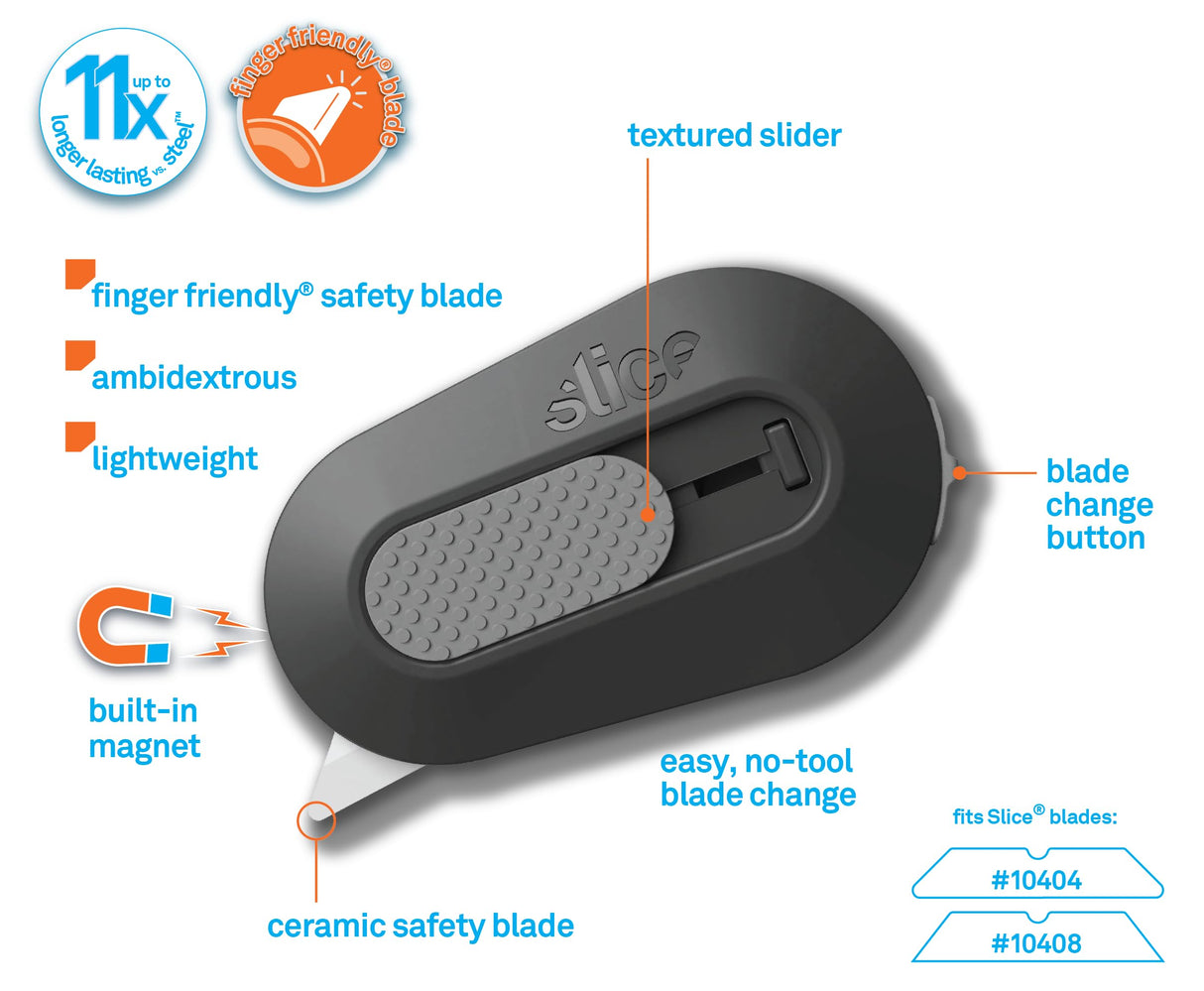 Slice Mini Box Cutter | Manual Retracting | Safe Ceramic Box Cutter Lasting 11x Longer than Metal | Box Opener | 2 Pack | Stone