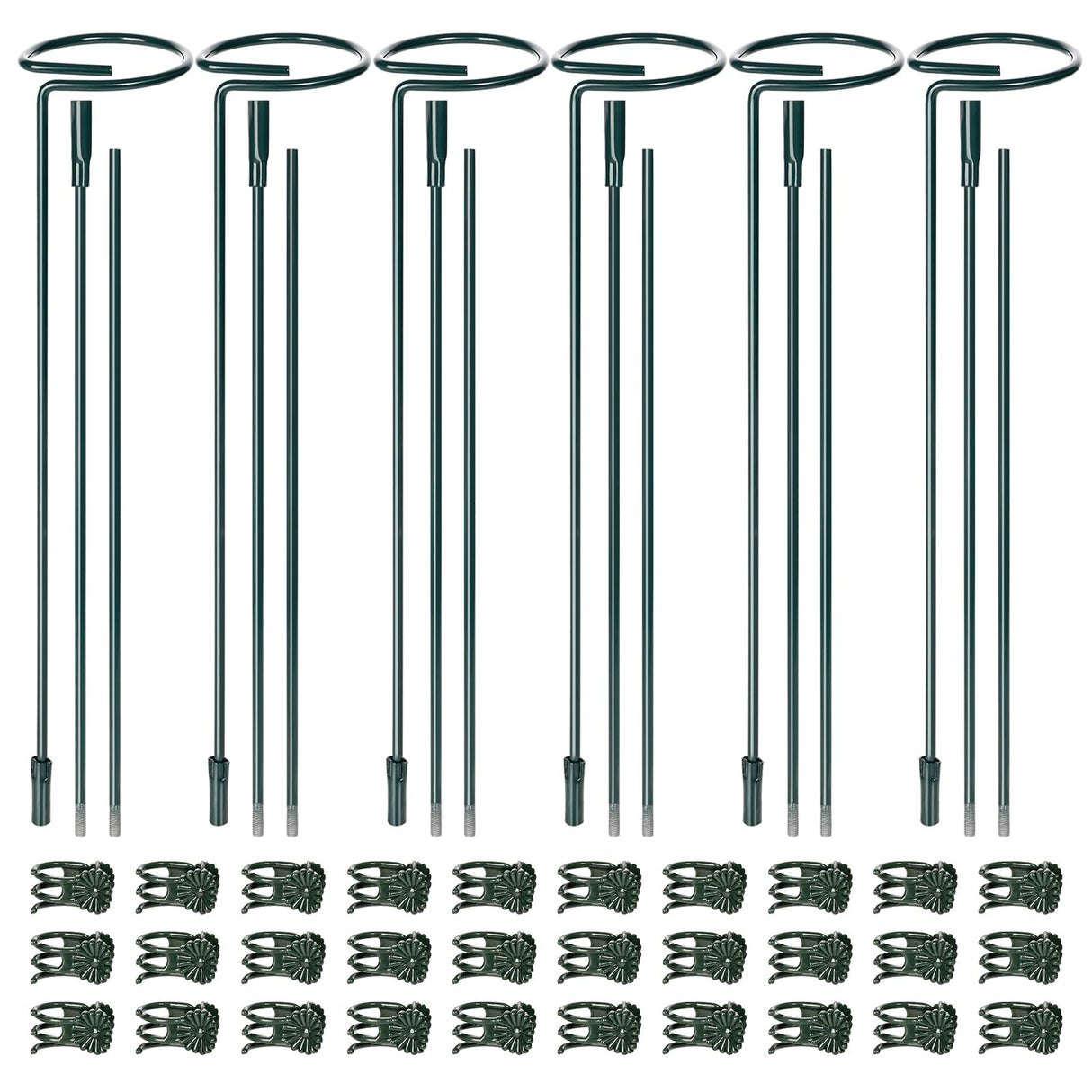 Mwellewm 6 Sets Plant Stakes 12/25/36 Inch Adjustable Plant Support Stakes Tall for Indoor Outdoor Plant Holder Stick Steel Garden Stem Pole Amaryllis Stakes with 30 Clip for Tomato Orchid Lily Flower