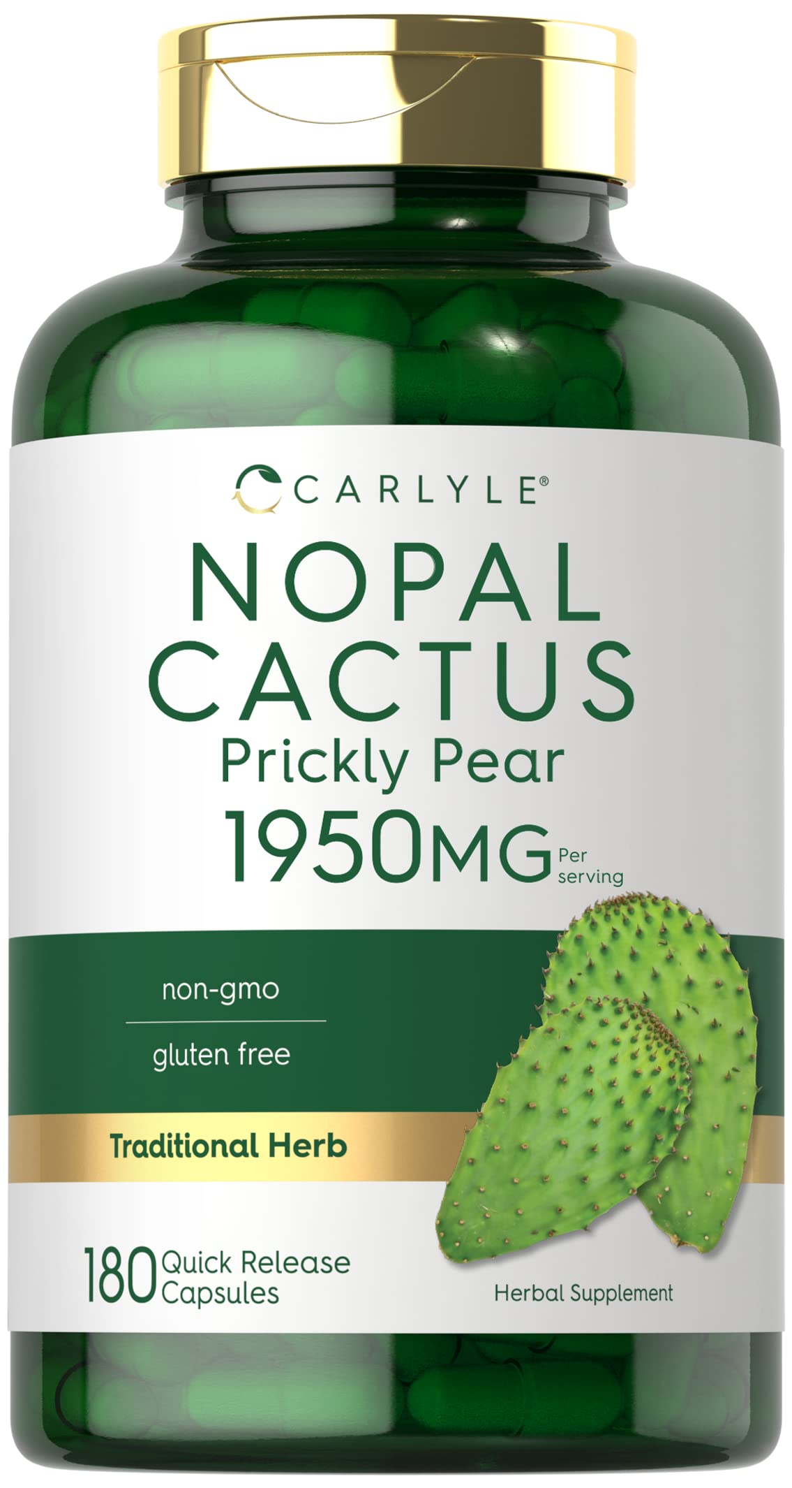 Carlyle Prickly Pear 1950 mg | 180 Capsules | Nopal Cactus Supplement | Non-GMO, Gluten Free