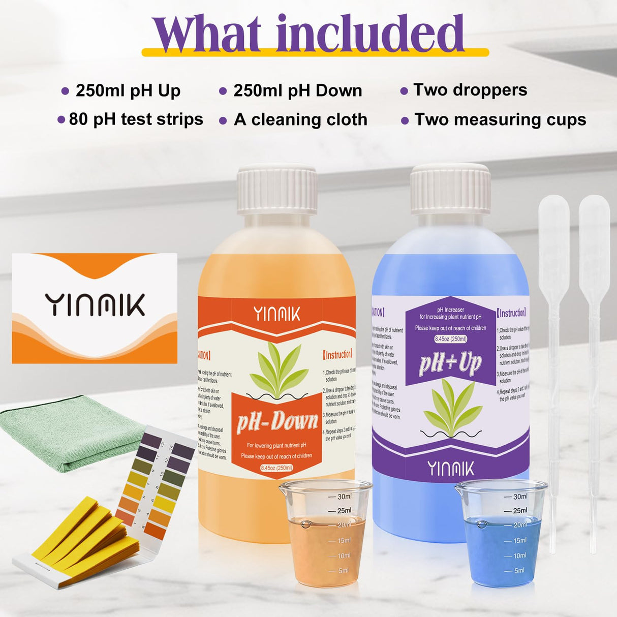 YINMIK General Hydroponic pH Up Down Liquid, pH Control kit Adjust pH Level