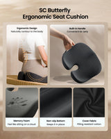 ProtoArc Seat Cushion for Tailbone Pain Relief, Office Chair Cushion, Coccyx Cushion, Ergonomic Memory Foam Seat Cushion for Home, Car, Pressure Relief Pad for Hip, Coccyx, All Day Comfort - Black