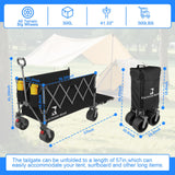 57" L Large Collapsible Foldable Wagon with Tailgate & Brake, 500LBS Heavy Duty Beach Wagons with All-Terrain Big Wheels, 300L Folding Utility Cart for Sand Garden Shopping Groceries Sports (Black)