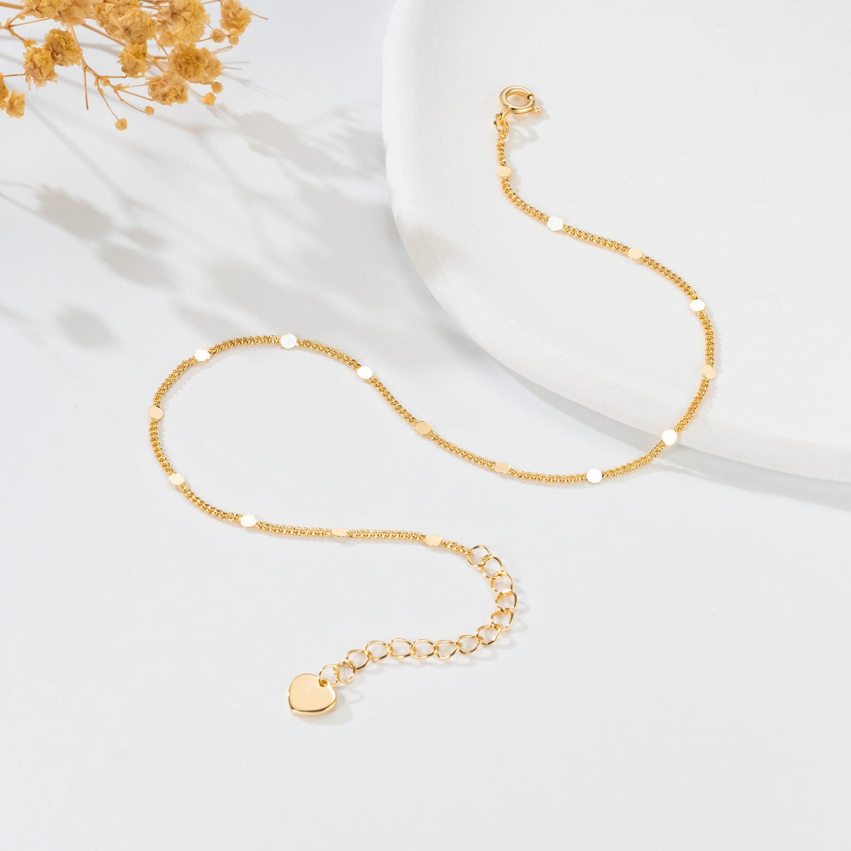 AOZELAN 14K Gold Anklets for Women Gold Ankle Bracelets for Women Cuban Chain with Spaced Tiny Disc 11(9+2) Inches