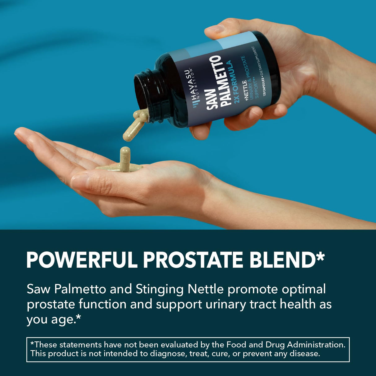 Saw Palmetto with Stinging Nettle Capsules - 2X Prostate Support Supplement for Men’s Health - 120 Count - DHT Blocker for Urinary Tract Function and Hair - Vegan, Non-GMO - 2 Month Supply