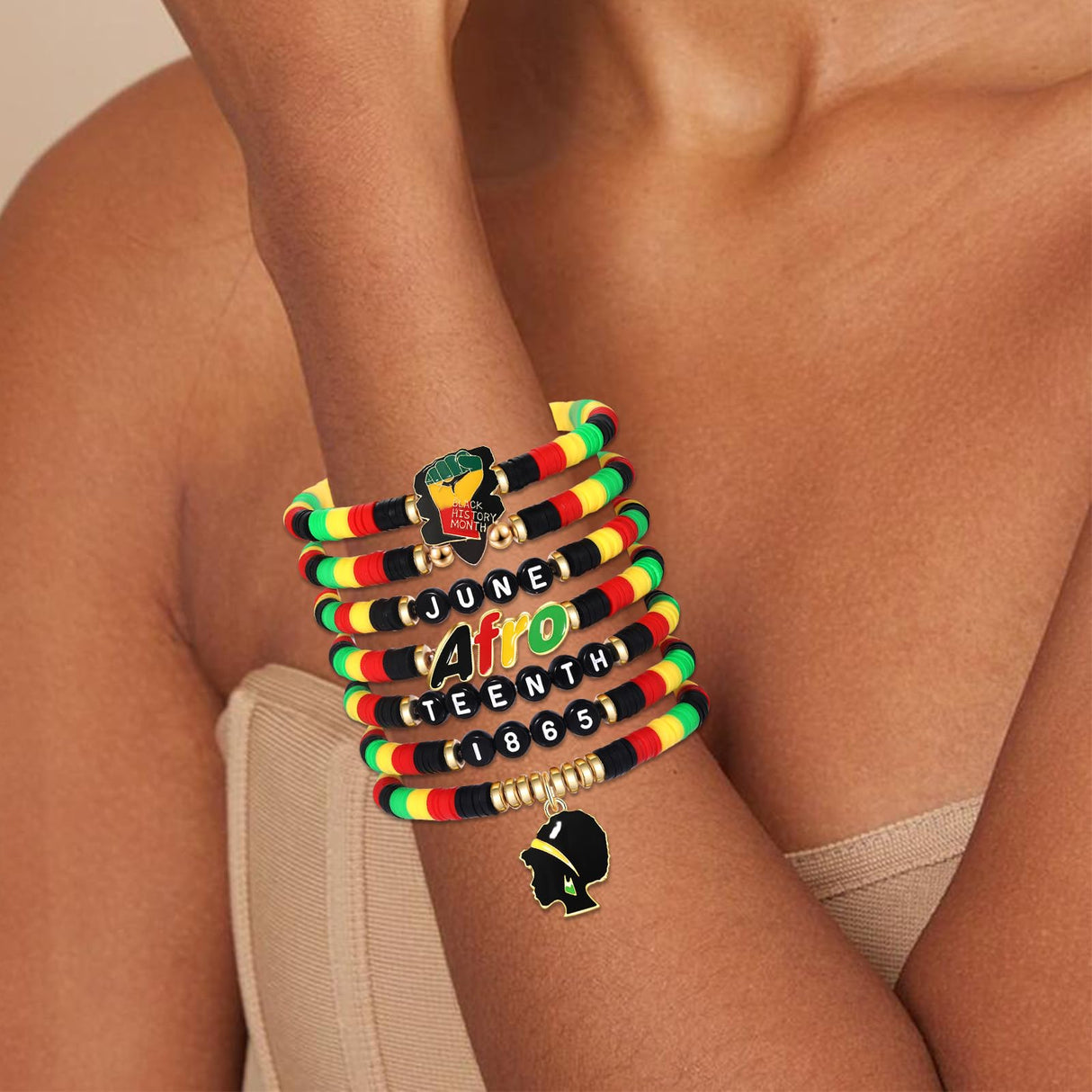FAERLIIRY African Bracelets for Black Women Juneteenth Beaded Bracelets Black History 1865 Jewelry Adjustable Jamaica Ethnic Tribal Heishi Bracelet African Independence Day Jewelry (Africa-B)