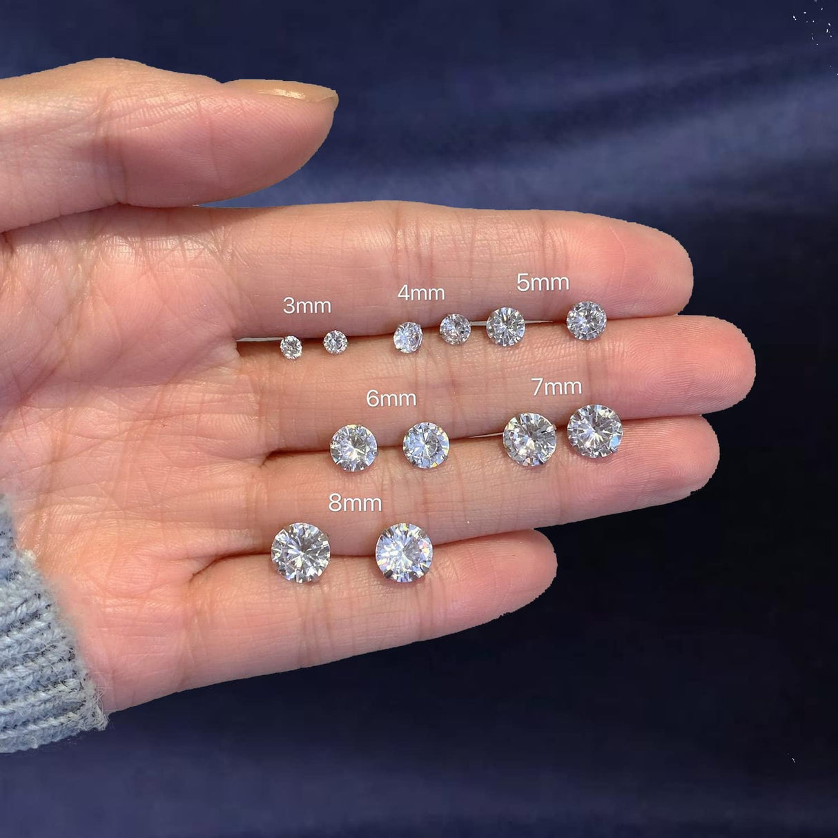 SILBERTALE 3 Pairs 925 Sterling Silver Cubic Zirconia Stud Earrings Set 3-8mm for Men Women