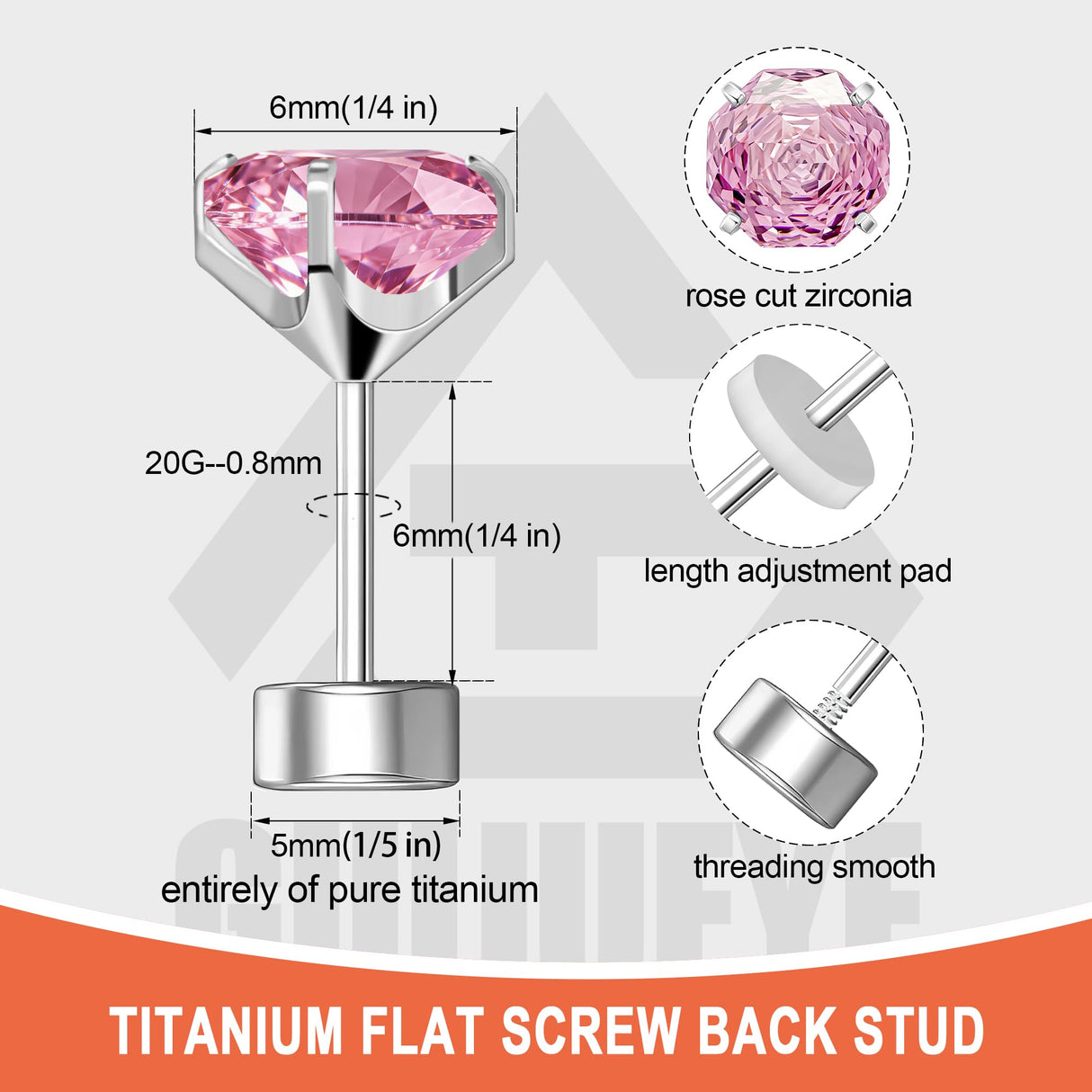 GUIJUEYE Implant Grade Titanium Rose Cut CZ Earrings for Sensitive Ears