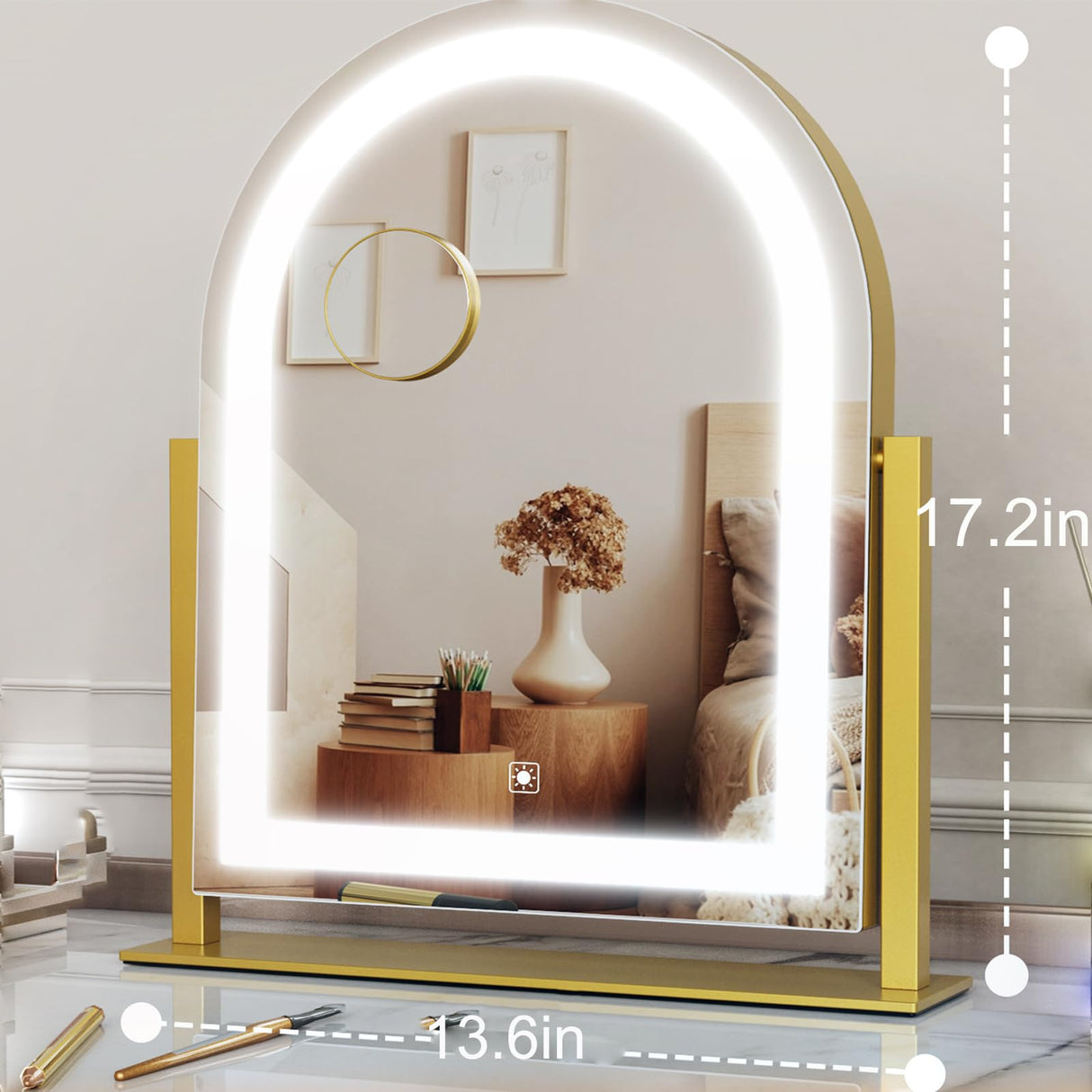 Gvnkvn Curved Makeup Vanity Mirror with Lights 17.2" Large LED Lighted Mirror, Hollywood Make Up Mirror with Lighting, Smart Touch,Detachable 5X Magnification 360° Rotation, (White,Gift Box)