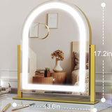 Gvnkvn Curved Makeup Vanity Mirror with Lights 17.2" Large LED Lighted Mirror, Hollywood Make Up Mirror with Lighting, Smart Touch,Detachable 5X Magnification 360° Rotation, (White,Gift Box)