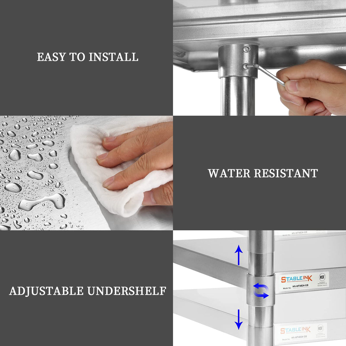 STABLEINK NSF Stainless Steel Table, 24 x 30 Inches Metal Prep & Work Table with Adjustable Undershelf, for Commercial Kitchen, Restaurant, Hotel and Garage