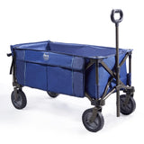 TIMBER RIDGE Tailgate Collapsible Folding Wagon Cart, Heavy Duty Utility Push Pull Beach Wagon Foldable, Outdoor Grocery Cart with Side Pockets for Camping, Garden, Shopping, Holds 225 lbs, Blue