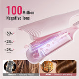 Hair Waver LENA S16 Beach Waves Curling Iron, Hair Tool for Women with 3 Titanium Ceramic Barrels, Anti-Scald Protection, Smart Timer & Adjustable Temps, Dual Voltage, 1.25 Inch, Pink