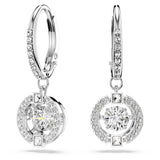 Swarovski Una Drop Pierced Earrings with Crystal Pavé Surrounding a Round, White Floating Stone on a Rhodium Finished Setting