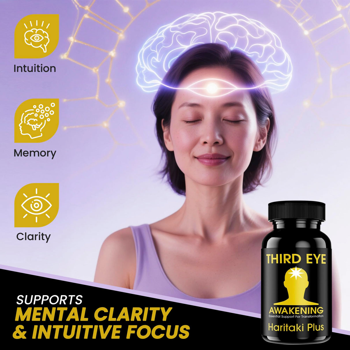 Third Eye Awakening – Organic Haritaki Capsules – King of Herbs for Pineal Gland Decalcification, Third Eye Activation & Intuition – Trusted by Millions of Yogis – 650mg – 100 Vegan Capsules.