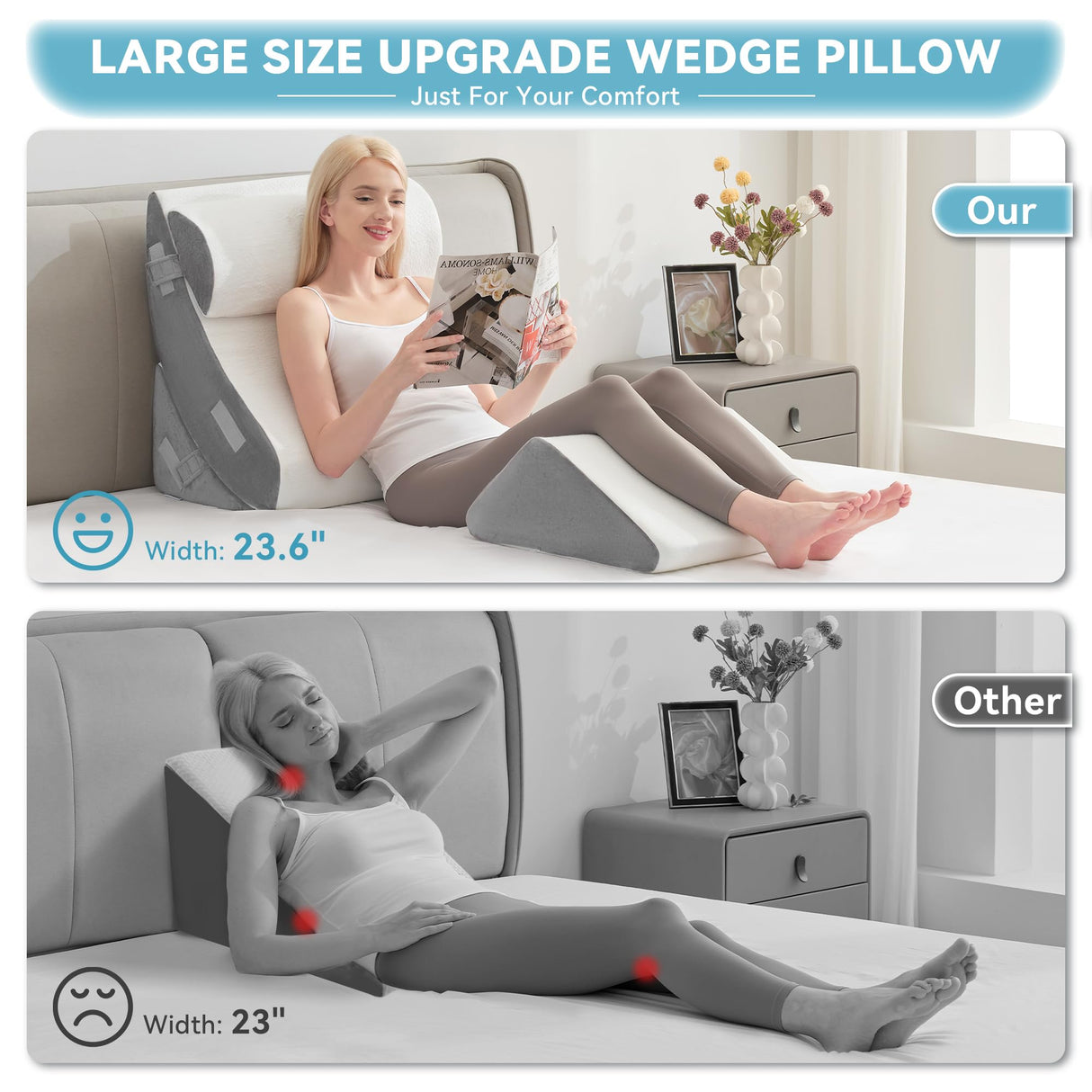 Kingfun 4pcs Orthopedic Bed Wedge Pillow Set for Post Surgery, Memory Foam for Sleeping, Adjustable Leg, Back and Arm Support, Sitting Up and Rest Pillow with Travel Bag