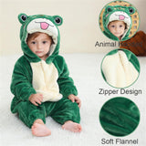 Flannel Long Sleeve Animals Costume for Baby Boy Girl Autumn Winter Toddler Front Zip Hooded Romper Frog Cosplay Jumpsuit for Halloween Christmas 100