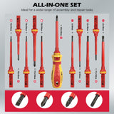 1000V Insulated Electrician Screwdriver Set - 13-Piece Professional Electrical Screwdriver Set Insulation Handle CRV Steel Magnetic Phillips Slotted Pozi Torx Tips VDE & GS Certified