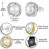 Pearl Earrings for Women Freshwater Cultured Pearl Stud Earrings 925 Sterling Silver Cubic Zirconia Stud Earrings for Mother Her (Silver)