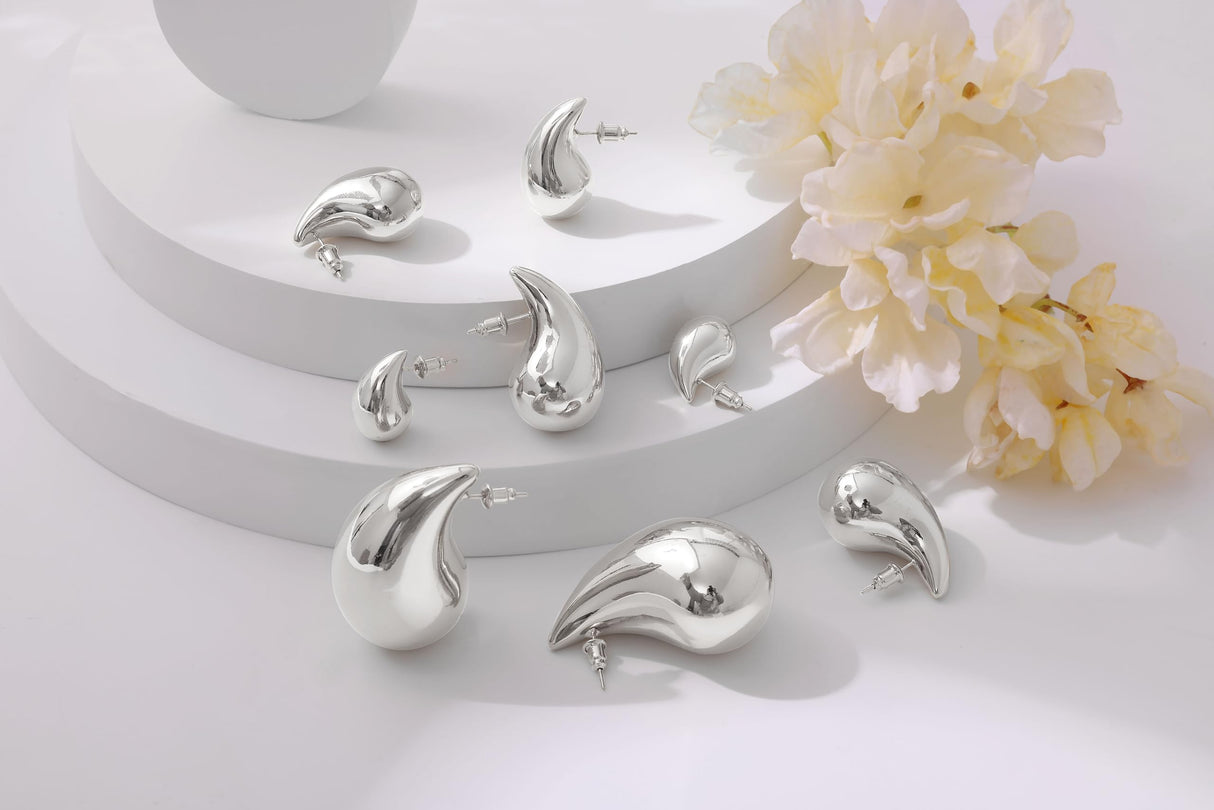 Gacimy Silver Teardrop Earrings for Women, 32MM Chunky Drop Earrings