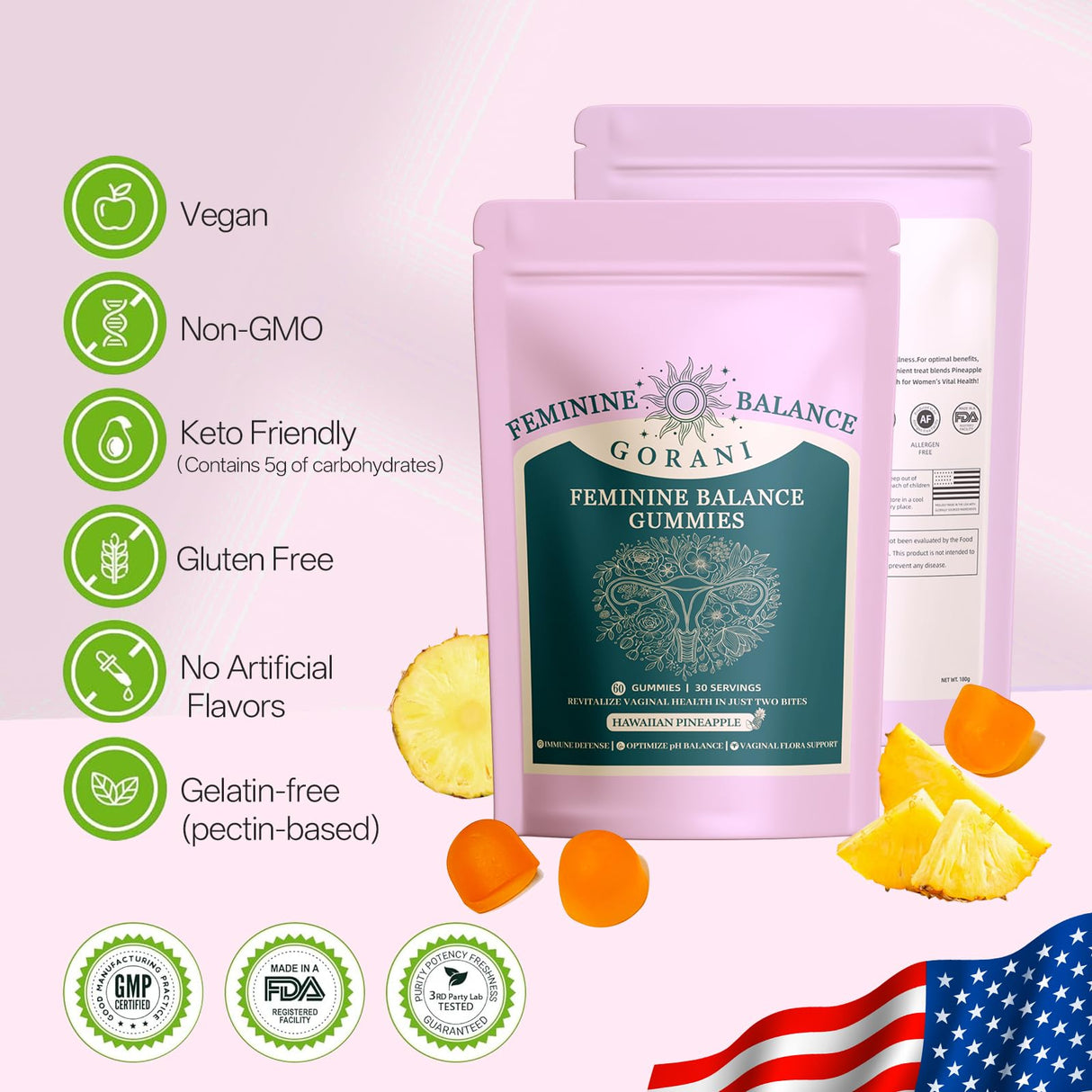 Gorani Feminine Balance Gummies – Probiotic Support for Women’s Intimate Health, Premium Balance Gummies, pH Balance & Immune Boost – Vegan & Low Sugar