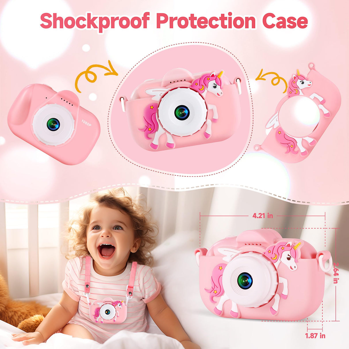 Kids Camera Toys for Ages 3 4 5 6 7 8 9 Girls, 48MP Dual Lens Toddler Digital Camera Christmas Birthday Gift, Kids Selfie Camera with 32G SD Card, Silicone Cover