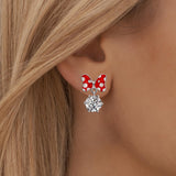 Red Bow Earrings Sterling Silver Red Mouse Bow Stud Earrings with Big Sparkling CZ Dangle Cute Dainty Sweet Bowknot Earrings Lucky Cute Animal Stud Jewelry Gifts for Women Daughter Birthday