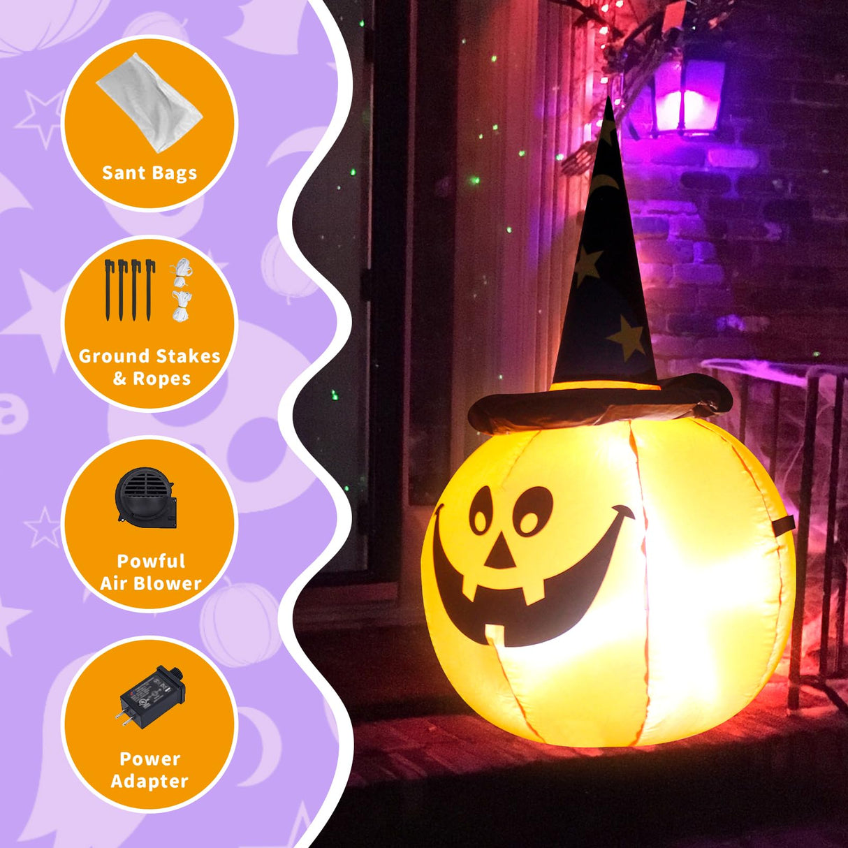 TRMESIA 3.5FT Halloween Inflatable Pumpkins Wear Witch Hats Decorations with Lights, Indoor Outdoor Yard Blow up Decoration Christmas Holiday Addition