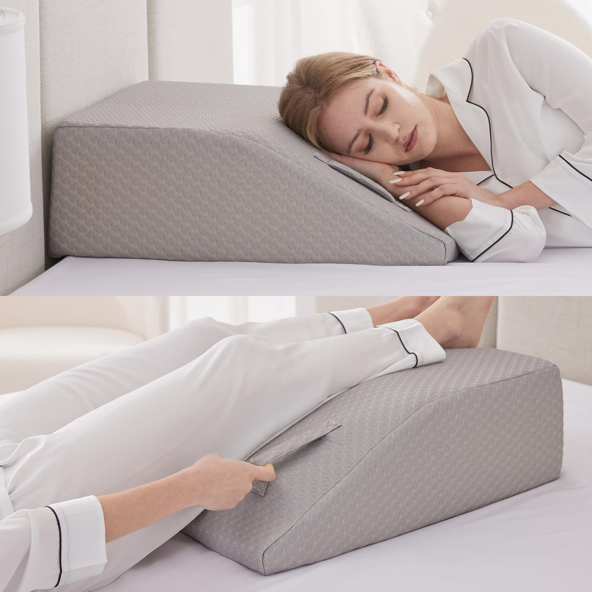 Ruqmuis Leg Elevation Pillow for After Surgery, 6inch Foam Leg Elevating Pillow for Swelling and Blood Circulation, Leg Wedge Pillow for Sleeping, Knee Pillow for Knee Hip Ankle Pain Relief, Grey