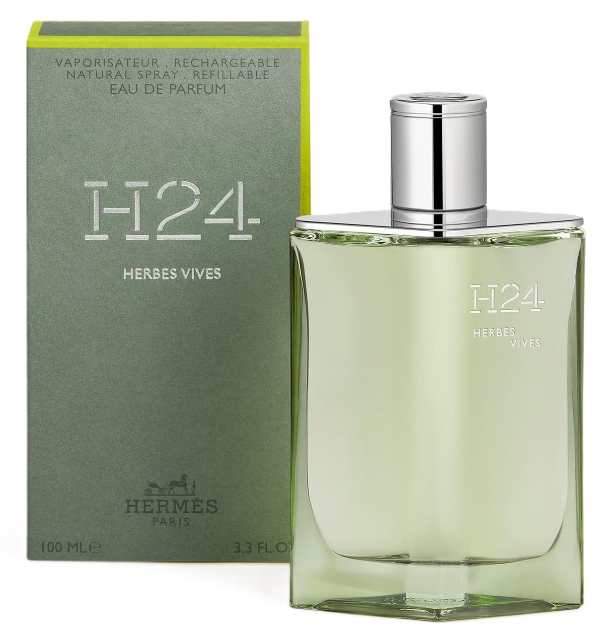 Hermes H24 Herbes Vives Eau De Parfum Rechargeable Spray for Men, 3.4 Ounce
