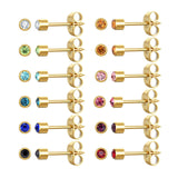 JMLOON 12 Pairs Ear Piercing Stud Earrings, Surgical Stainless Steel Multicolor Cubic Zirconia Birthstone Stud Earrings for Ear Piercing Guns (Gold 4mm)