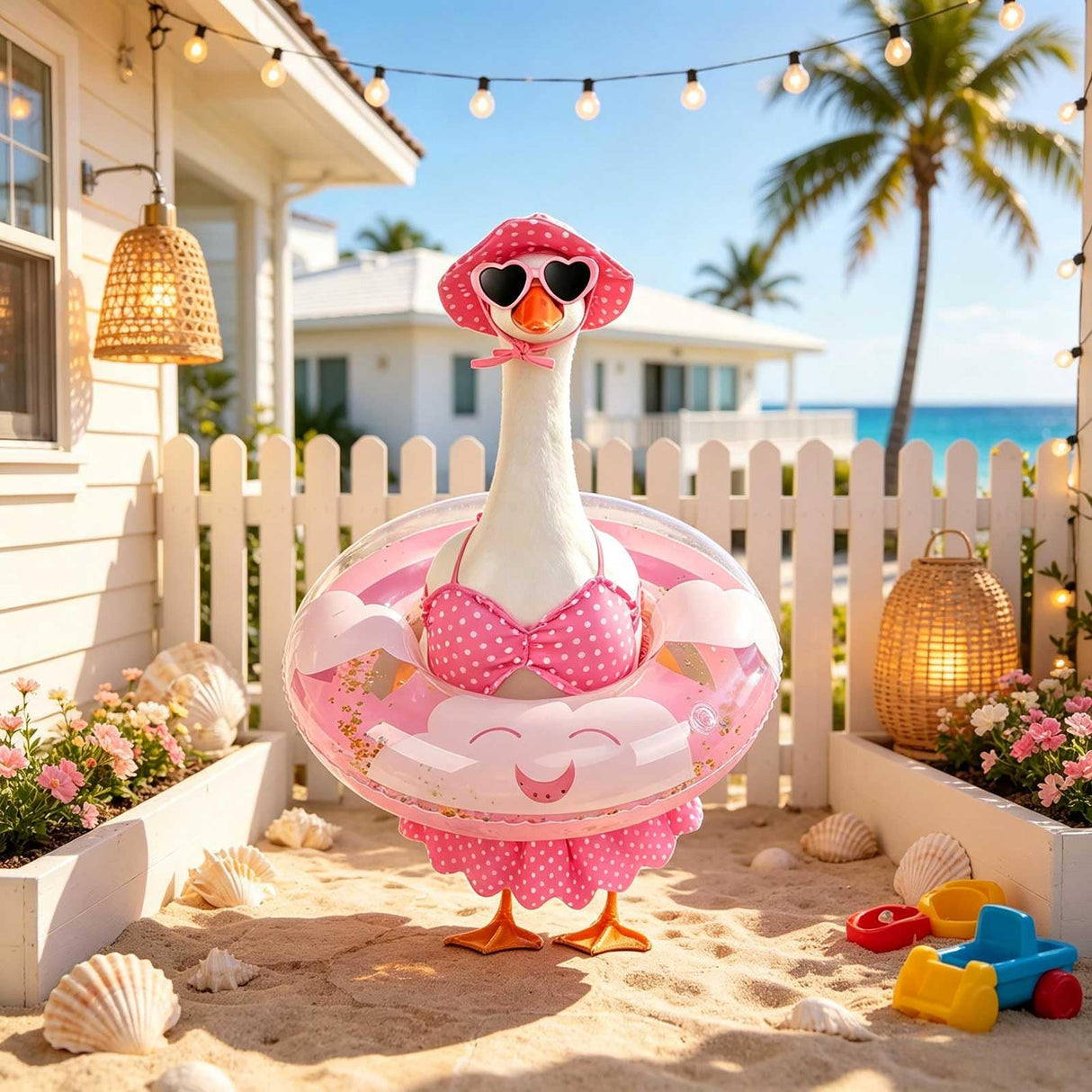 yuboo Summer Porch Goose Outfits Fits 23" Bikini Goose Outfits with Swimming Ring, Sunglasses, Hat and Skirt Hawaiian Porch Goose Clothes Costume for Outdoor Patio Yard Decor Pink