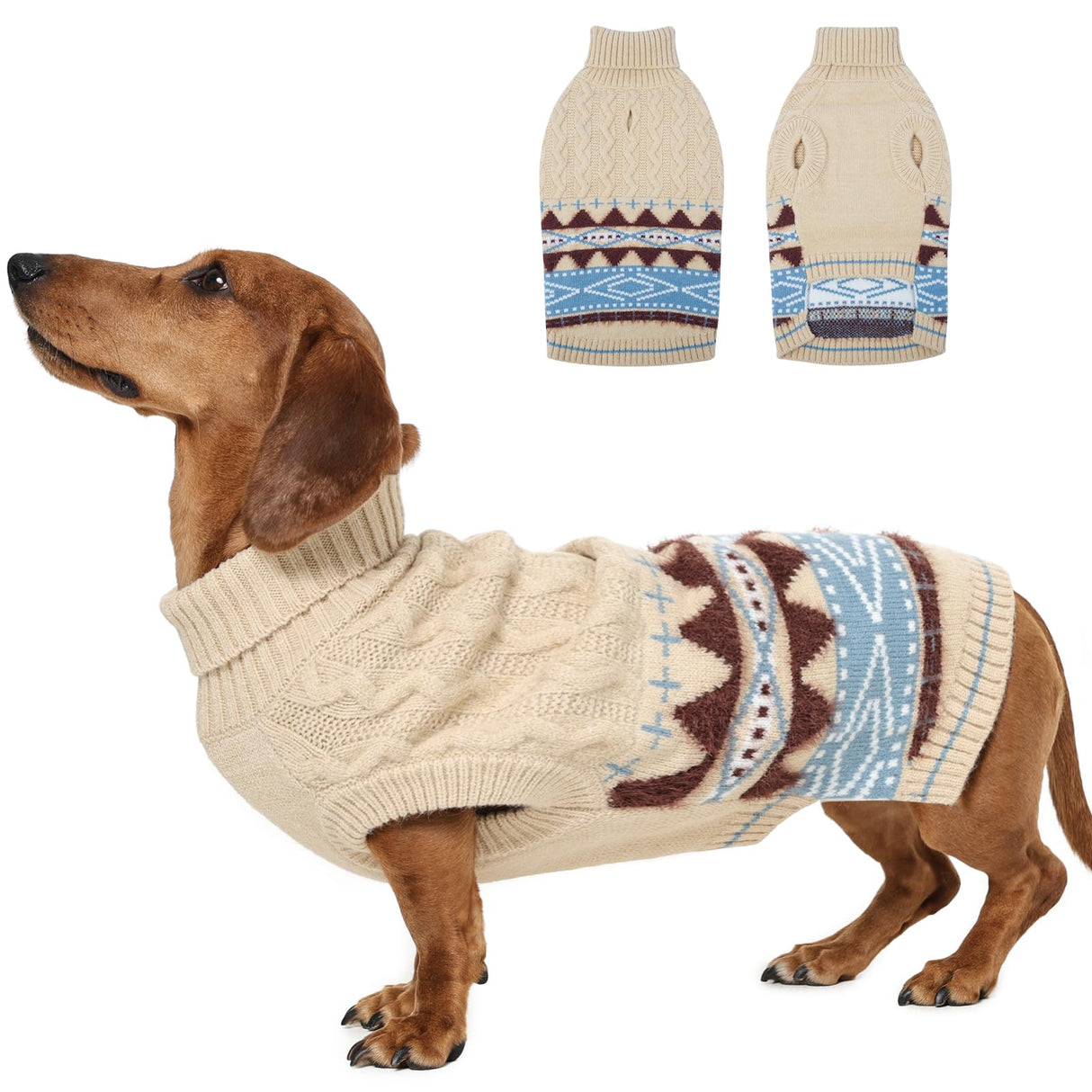 MIGOHI Windproof Dog Sweater Stretchy Medium Dog Sweater for Chilly Day | Dachshund Sweaters for Cold Weather Comfortable Sleeveless Winter Christmas Knitwear for Wiener,Pug,LightBeige,M