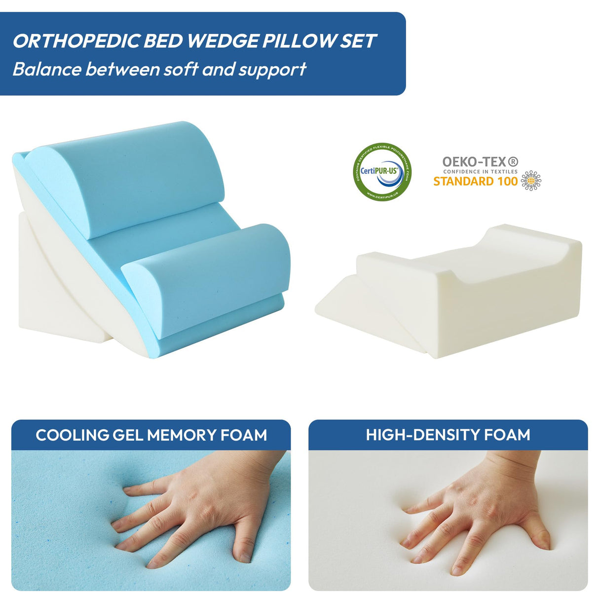 Ahpmeoa 6PCS Wedge Pillow Set for After Surgery, Back Support Pillow for Bed, Bed Wedge Pillow for Post Surgery, Back Rest Pillow for Sitting in Bed, Pillow for Back Pain Relief, Plush Grey