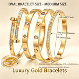 Camhanno Gold Bangle Bracelets for Women, 18K Gold Plated Stainless Steel Stackable Bangles, Non-Tarnish Trendy Jewelry, Ideal Gift for Birthday Anniversary