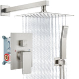 Aolemi Shower Faucet Set Rain Shower System with Handheld Spray Bathroom Shower Combo Rough-in Valve and Shower Trim Kit Included Brushed Nickel 8 Inch Wall Mount Shower Head