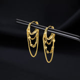 Reffeer Solid 925 Sterling Silver Chain Drop Earrings Hoop for Women Teen Girls Hoop Earrings Tassel Chain Huggie Dangle Earrings (B-18K Gold Plated)