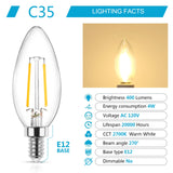 Ascher Classic E12 LED Candelabra Light Bulb 4W, Equivalent 40W, Warm White 2700K, Non-Dimmable, Clear Glass Filament Chandelier LED Bulbs, E12 Candelabra Base Candle Light Bulbs, Pack of 10