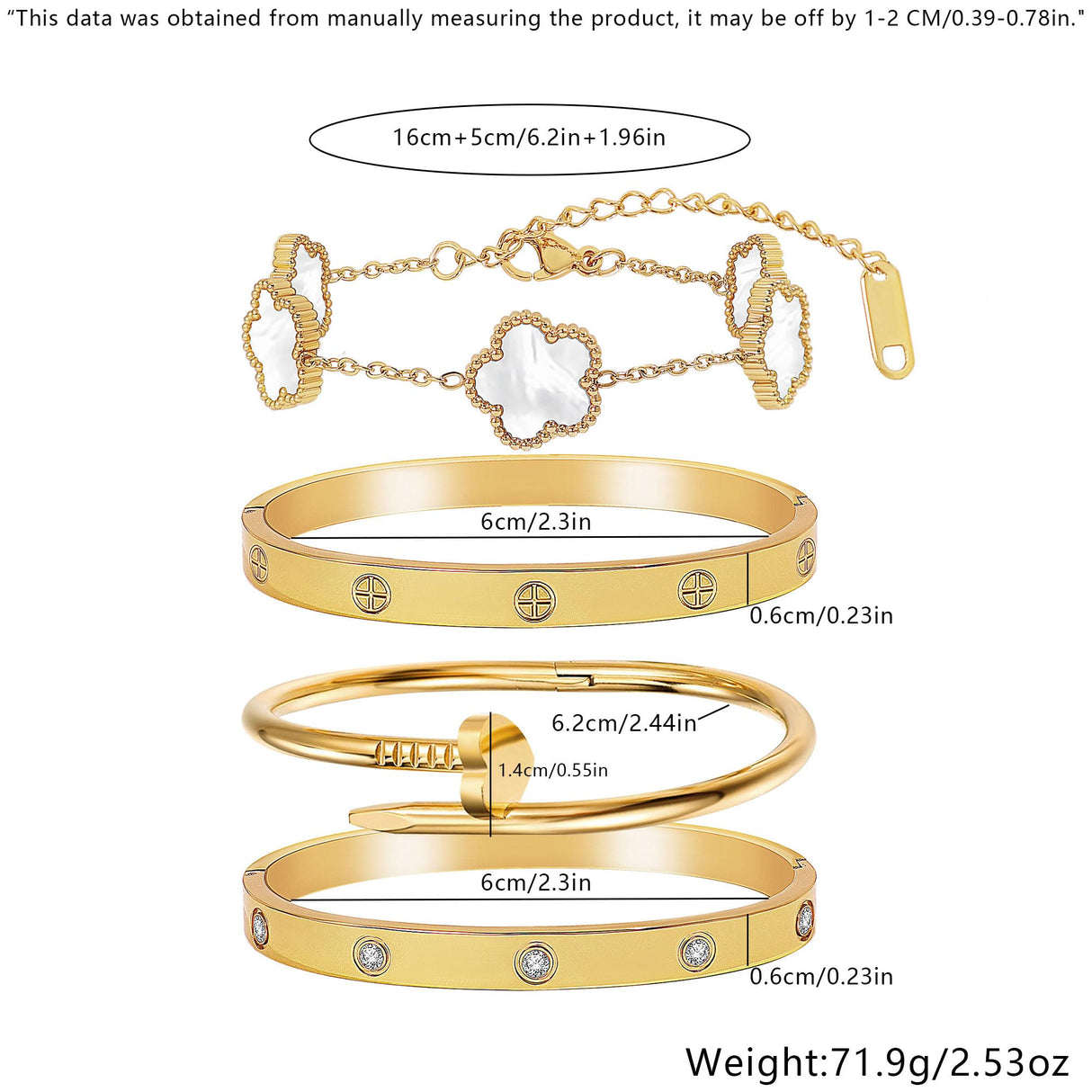 Stackable Gold Bracelets for Women - 4 Sets, 18K Gold Plated Bracelets, Stainless Steel Bangle Bracelets Non-Tarnish, Stylish Gold Jewelry Ensemble, Valentine's Day, Birthday and Christmas Jewelry Gifts
