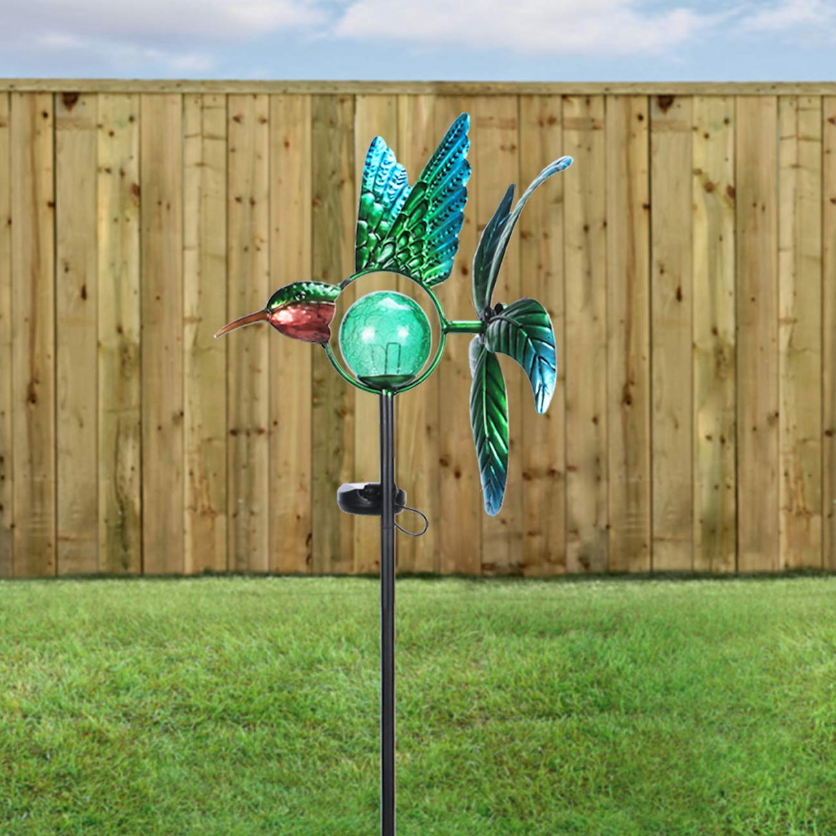 Afirst Solar Hummingbird Wind Spinner, Metal Garden Stake Lights Lawn Decor