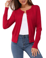 Newshows Women's 2025 Business Cardigan Lightweight Button Down Long Sleeve Casual Crew Neck Soft Knit Fall Cardigan Sweater Christmas Tops(Purplish Red,Medium)