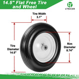 LTNICER (2-Pack) Fits 4.80/4.00-8, 3.50/2.50-8, 4.00-6, 4.00-8 Wheelbarrow Wheels,14.5" Wheelbarrow Flat Free Tire, with 3/4" & 5/8" Bearing,3" Hub for Garden Cart Trolley Wagon Lawn Mower