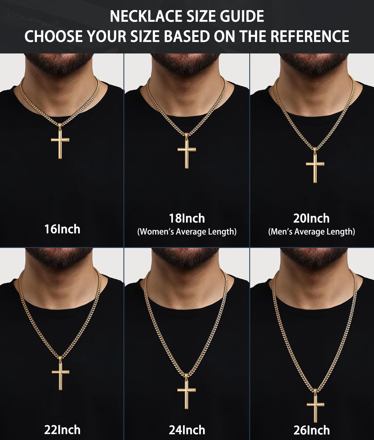 Lovjewl 18K Gold Cross Necklace for Men, Gold Cross Pendant Necklace with 4mm Stainless Steel Cuban Link Chain, Mens Chain Necklaces, Gold Chains for Men 22 Inch