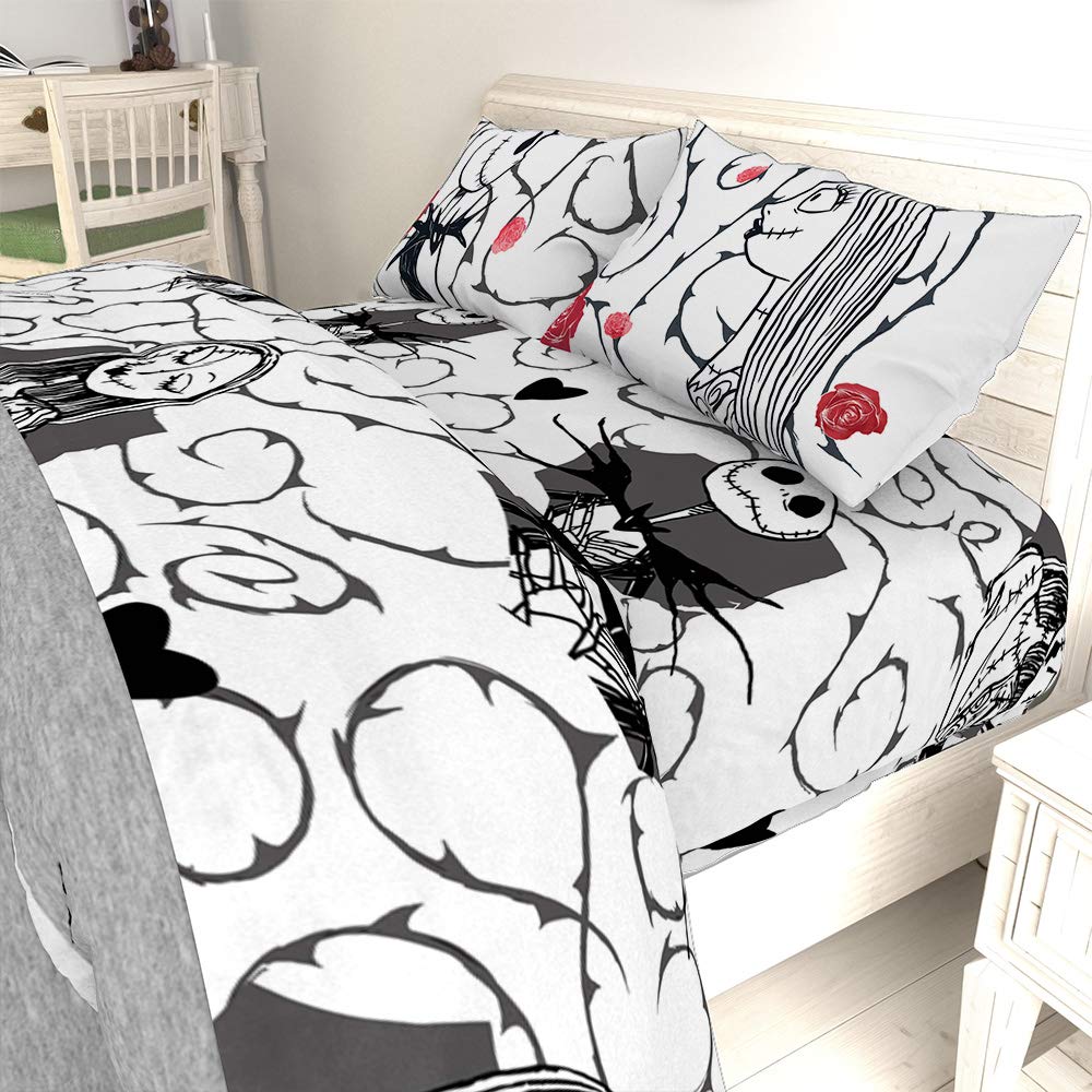 Jay franco Disney Nightmare Before Christmas Moonlight 7 Pc Jay franco Queen Bed Set-Includes Reversible Comforter&Sheet Set-Features Jack&Sally-Super Soft Fade Microfiber-(Official Disney Product)