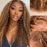 ADESORAES Highlight Ombre Lace Front Wig Human Hair 180% Density 4/27 Honey Blonde Water Wave Lace Frontal Wigs 26 inch Wet and Wavy Curly Glueless Wigs Human Hair Pre Plucked with Baby Hair