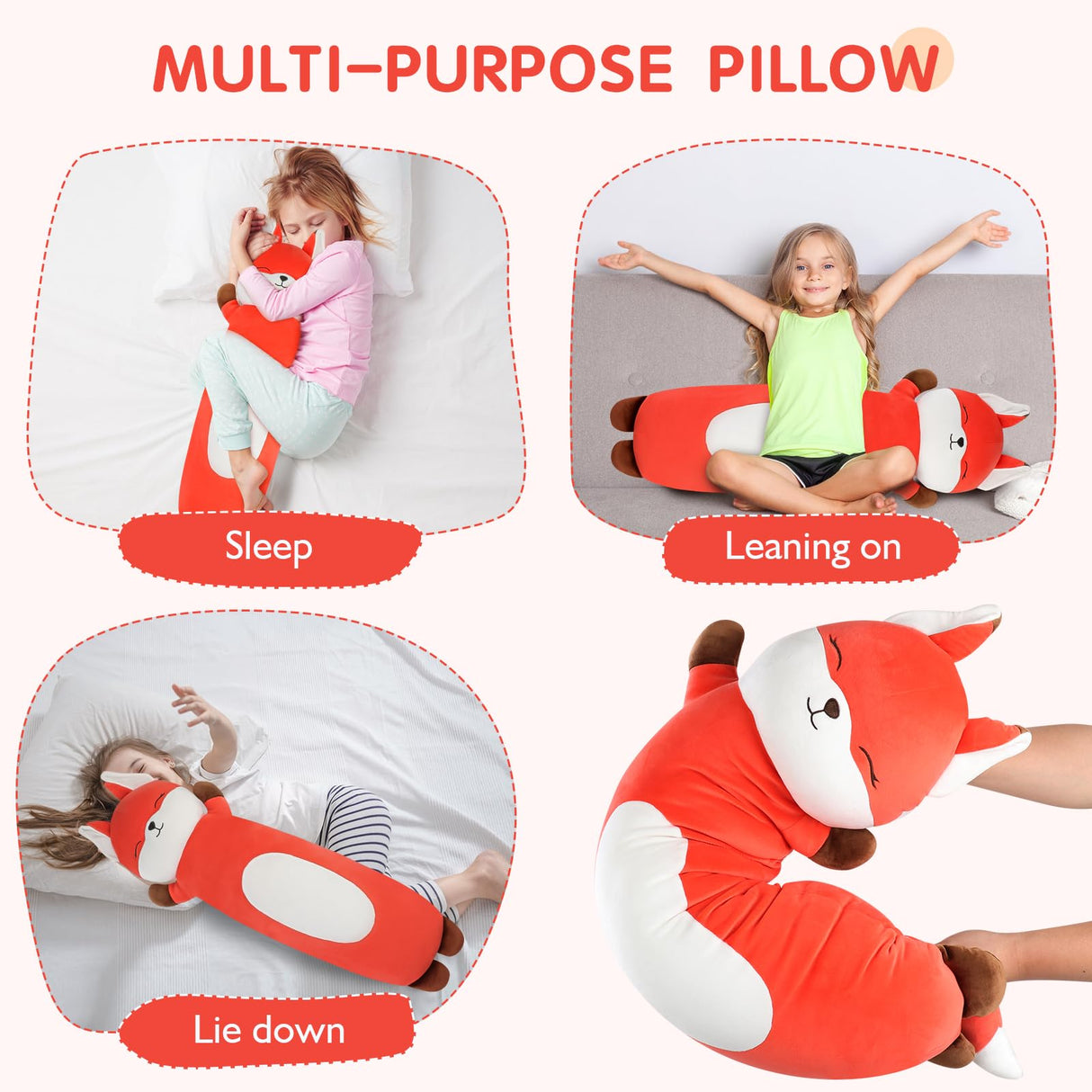 Dalmao 36 inch Orange Fox Stuffed Animal, Soft Long Pillow, Giant Cute Fox Body Pillow Plushies Toy Gift for Kids, Boys Birthday, Halloween, Christmas