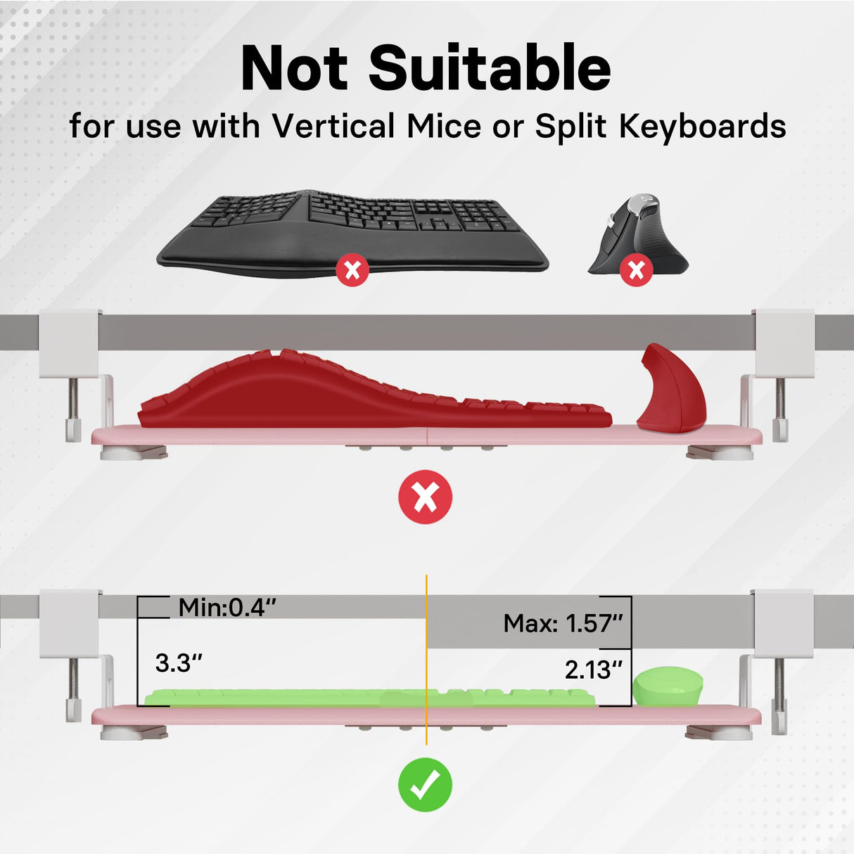 BONTEC KMT01 Under Desk Keyboard Tray, Pull-Out Keyboard & Mouse Platform with C-Clamp, 25.6 x 11.8 in Space-Saving Ergonomic Slide-Out Drawer, Pink